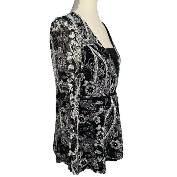Style & Co Black and White Lace V Neck 3/3 quarter sleeve floral blouse size XL - Picture 3 of 10